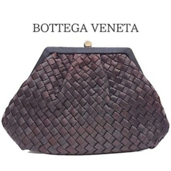 Bottega Veneta Handbags - Rare BOTTEGA VENETA Intrecciato Silk Clasp Pouch Mini Clutch Bag Black/Gold